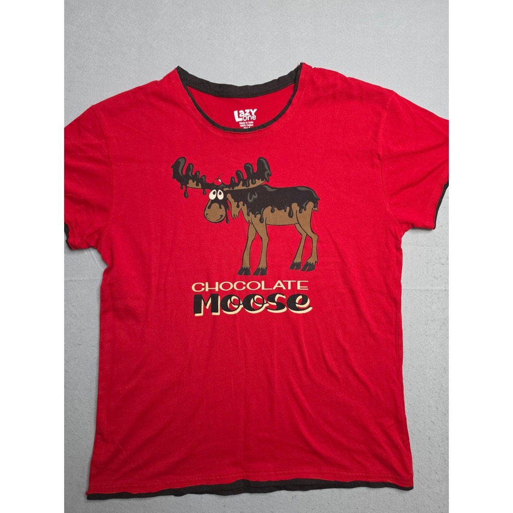 Lazy One Pajama Top Women's Small Red Chocolate Moose Graphic Cotton Sleepwear